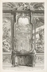 Cabinet of Count Bielinski, Grand Marshal of the Crown of Poland, executed in 1734; Chimney with mirror, with each side a part of the wainscoting and paintings, 1st Plate