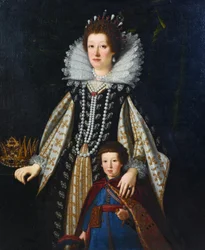 Portrait of Maria Maddalena of Austria and her son Ferdinando in Polish costume