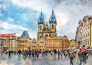 Prague Czechia Watercolor Painting City Art