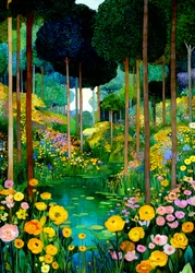 Vibrant Forest Garden Pond