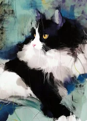 Vibrant Tuxedo Cat Portrait