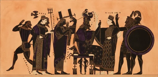 Print of the Decoration on a Greek Amphora, showing Hephaestus, Hera, Poseidon