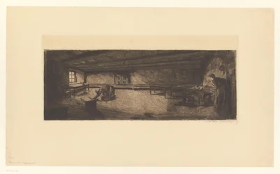 Room with Fighting Men and a Rushing Woman