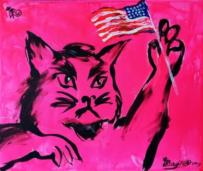 Pink Cat American Flag