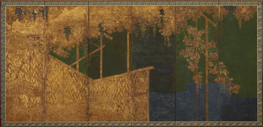 Fruiting grapevines on a bamboo trellis, Momoyama period, late 16th century