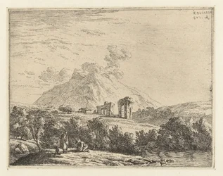 Landscape with Ruin and Two Men with a Dog