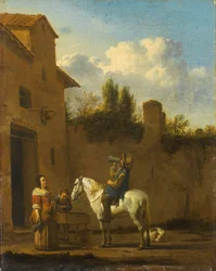Mounted Trumpeter Taking a Drink