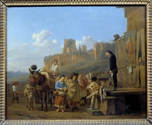 The Italian charlatans Marchand ambuland who sold drugs in public squares. Painting by Karel Dujardin