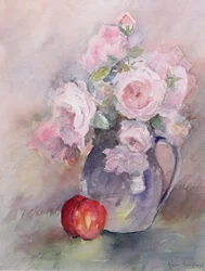Pink Roses in a Blue Jug