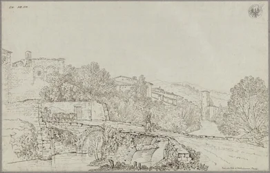 View of Rieti in the Apennines with the Bridge over the Velino