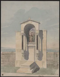 Bonn. Design for the tomb monument for Barthold Georg Niebuhr, with the image of the Christian virtues “Faith, Love, Hope”
