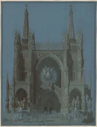 Facade of a Gothic Cathedral with Two Towers