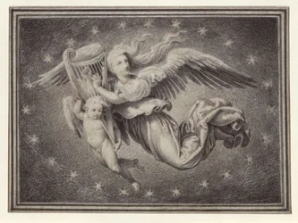 Genius of Music Playing a Harp