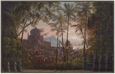Nurmahal or the Rose Festival of Kashmir. Opera by Gaspare Spontini. Design for the 1st Decoration. Palace Garden with View of Kashmir
