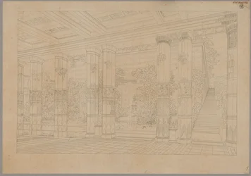 Orianda Palace in Crimea. Classical Design. Perspective View of the Portico of the Imperial Court with Basin and Museum