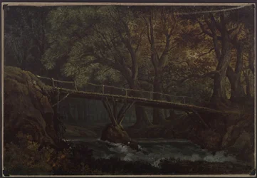 Undine. Opera by E. T. A. Hoffmann. Design for the 7th Scene. Dense Forest with a Bridge over a Stream