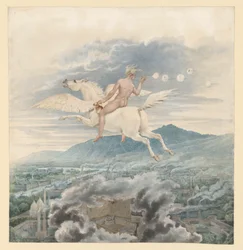 Female Figure (Soap Bubble Blower) as an Allegory of Christian Peter Wilhelm Beuth, Riding Pegasus above an Industrial City