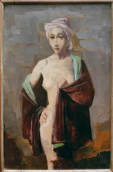 Standing Half-Nude with Purple Headscarf