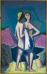 Two Women in Front of Mountains