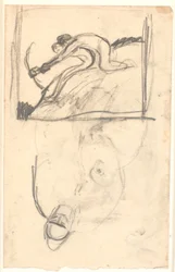 Draft for the Painting "Høder and Loke", furthermore (upside down) indication of figure composition