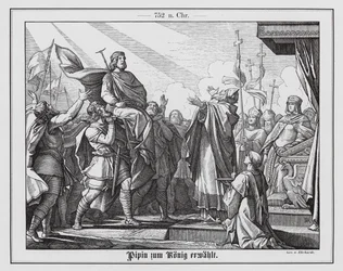 Pepin the Short proclaimed King of the Franks, 751 (engraving)