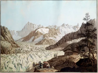 View of the Sea of Ice of Mount Avert near Chamonix in the Alps