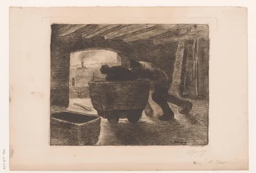 Two Miners Pushing a Cart
