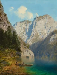 Fishermen in a Boat on the Shore of a Mountain Lake. 1882