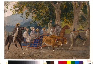 Promenade in a Carriage Pulled by Oxen, on Horseback or in a Litter