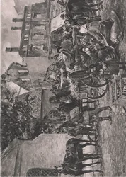 East Prussian refugees returning home, resting at the market place in Tapiau, illustration from Hindenburg published by Daterlandischer Derlag C U Weller Berlin