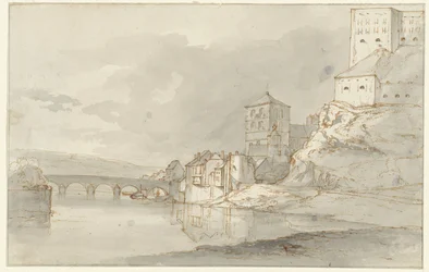 River View with Arch Bridge and Fortifications on the Right Bank