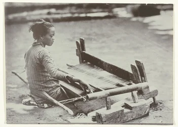 Javanese Woman Weaving Cloth on a Loom