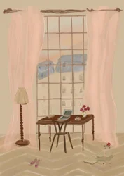 Paris Window View with Rustic Desk