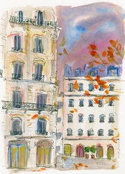 Paris Street Corner with Purple Sky