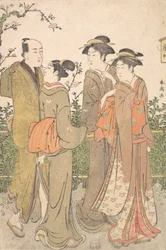 A Group of Three Women Accompanied by a Manservant