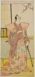 The Actor Ichikawa Omezo I as Koyurugi Motomenosuke in the Play Haru no Nishiki Date-zome Soga, Performed at the Nakamura Theater in the First Month, 1790