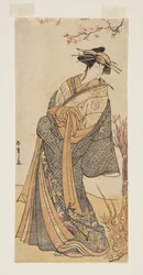 Actor Segawa Tomisaburo II as a Tall Courtesan Standing in a Room