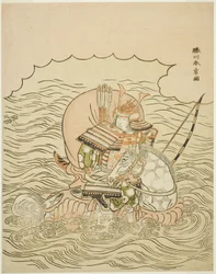 Taira no Atsumori Riding a Horse into the Sea