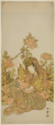 The Actor Nakamura Noshio I in a "Shak-kyo Odori" (Stone Bridge Dance), in the Play Onna Aruji Hatsuyuki no Sekai, Performed at the Morita Theater in the Eleventh Month, 1773