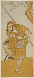 The Actor Onoe Matsusuke I as Kobayashi no Asahina Disguised as a Bird-Catcher in the Play Edo no Haru Meisho Soga, Performed at the Ichimura Theater in the Third Month, 1773