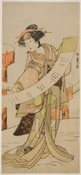 The Actor Yamashita Kinsaku II as Naoe in the Play Tsuma Mukae Koshiji no Fumizuki, Performed at the Nakamura Theater in the Eighth Month, 1780