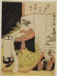 The Courtesan Yugiri and Her Lover Fujiya Izaemon, from the series "Tokiwazu Hakkei"