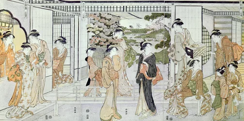 Young Women with a Basket of Chrysanthemums