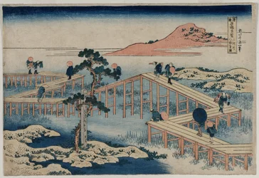 An Ancient Picture of the Eight Part Bridge in Mikawa Province, from the series Curious Views of Famous Bridges in the Provinces