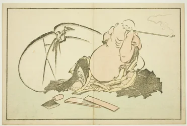Hotei Smoking his Pipe, from The Picture Book of Realistic Paintings of Hokusai