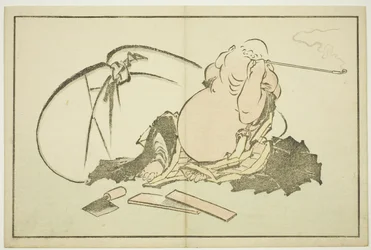 Hotei Smoking his Pipe, from The Picture Book of Realistic Paintings of Hokusai