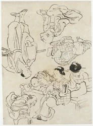 Miscellaneous Figures: Summer Pleasures, Figures Seated on the Verandah and Samurai, Edo Period