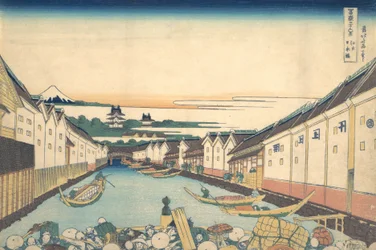 Nihonbashi in Edo, from the Series Thirty-six Views of Mount Fuji