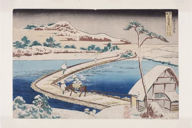 Old View of the Pontoon Bridge at Sano in Kozuke Province