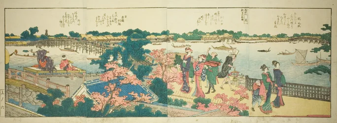 Pages from the illustrated book "Panoramic Views along the Banks of the Sumida River"